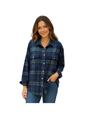 NWT Old navy The boyfriend XXL blue green plaid relaxed fit button up flannel